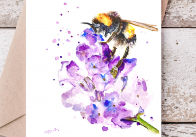 Bee Lavender Greeting card Yui Kinney Art
