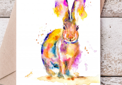 Colorful Bunny Greeting card Yui Kinney Art