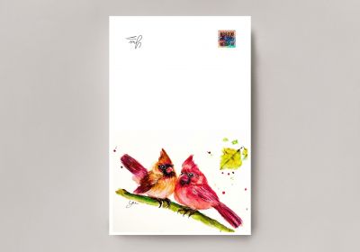 Yui Kinney Art-Watercolor Cardinals Greeting Card