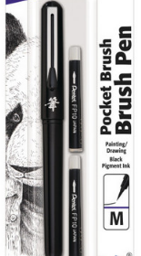 Pentel Brush Pen W/2RFL Med Sepia