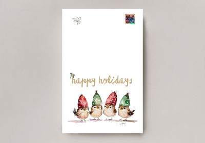 Yui Kinney Art-Happy Holidays Birdies Greeting Card