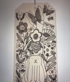 Floral Cat Plywood Painting Tag