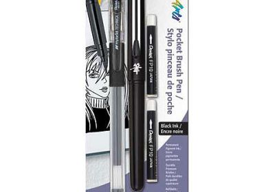 Pentel Brush Pen W/2RFL Med Black